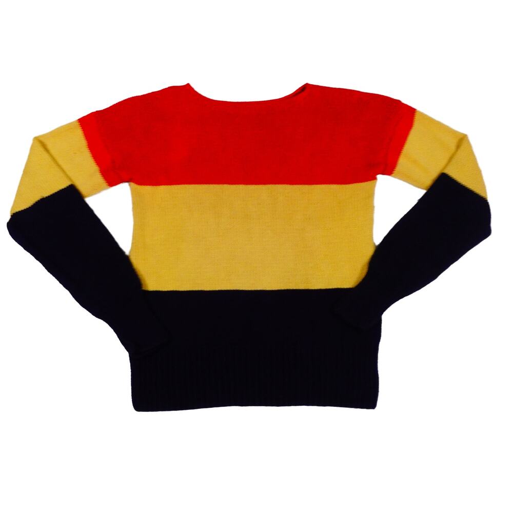 Ralph Lauren Vintage Hand Knit Y2K 90s Striped Blue Yellow Red Cotton Sweater M